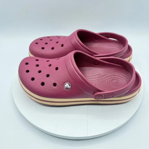 Crocs Unisex Crocband Clog Shoes, Raspberry/Dark Pink Cream Stripe M 10 W 12 - Picture 5 of 8